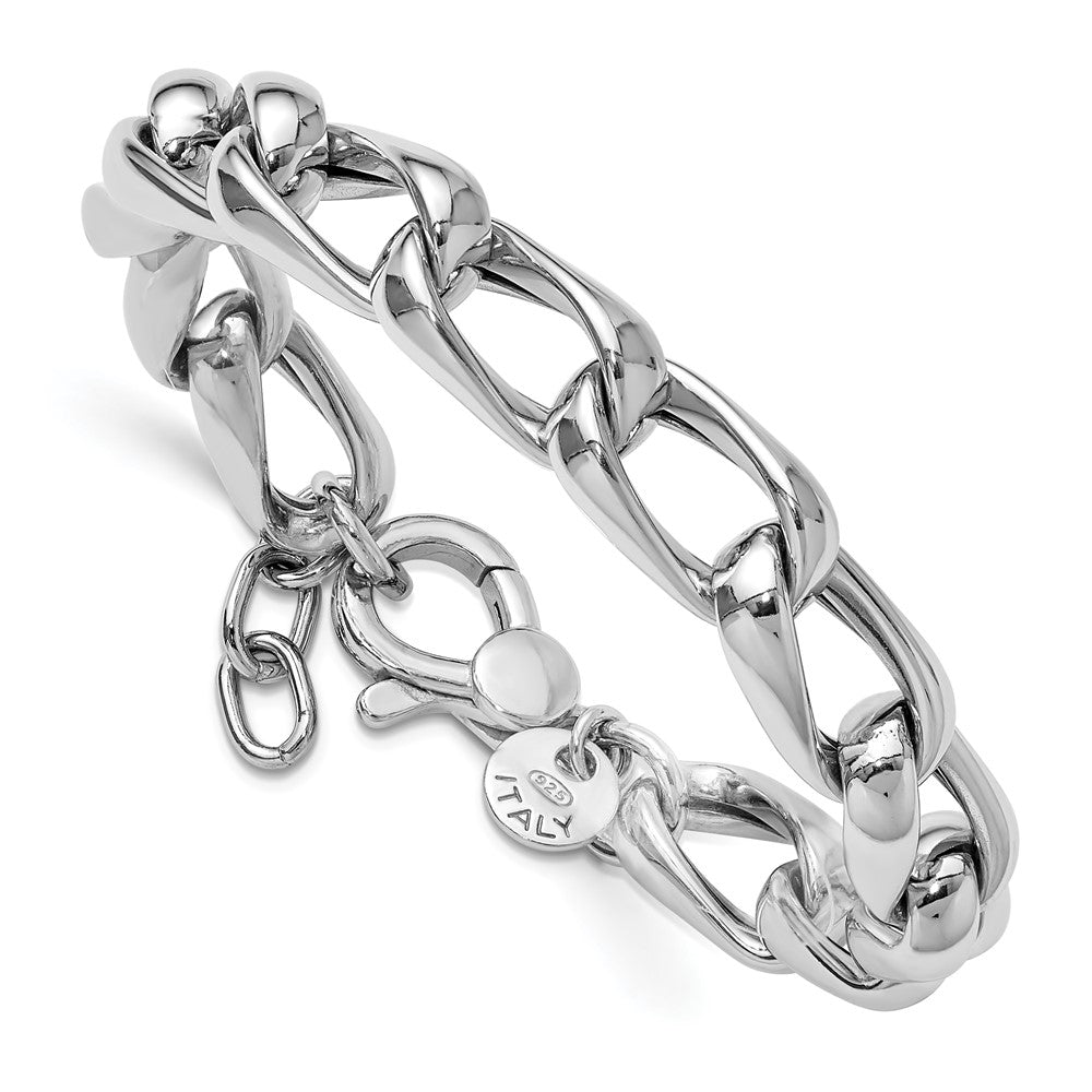 SS RH-plated Polished Fancy Link w/.5in ext. Bracelet 7.5  inches