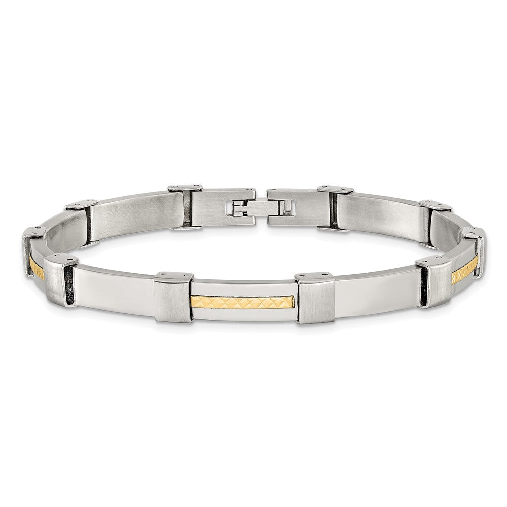 Chisel Stainless Steel Brushed and Polished with Diamond-cut 14K Gold Accent 8.25 inch Link Bracelet 8.25 inches