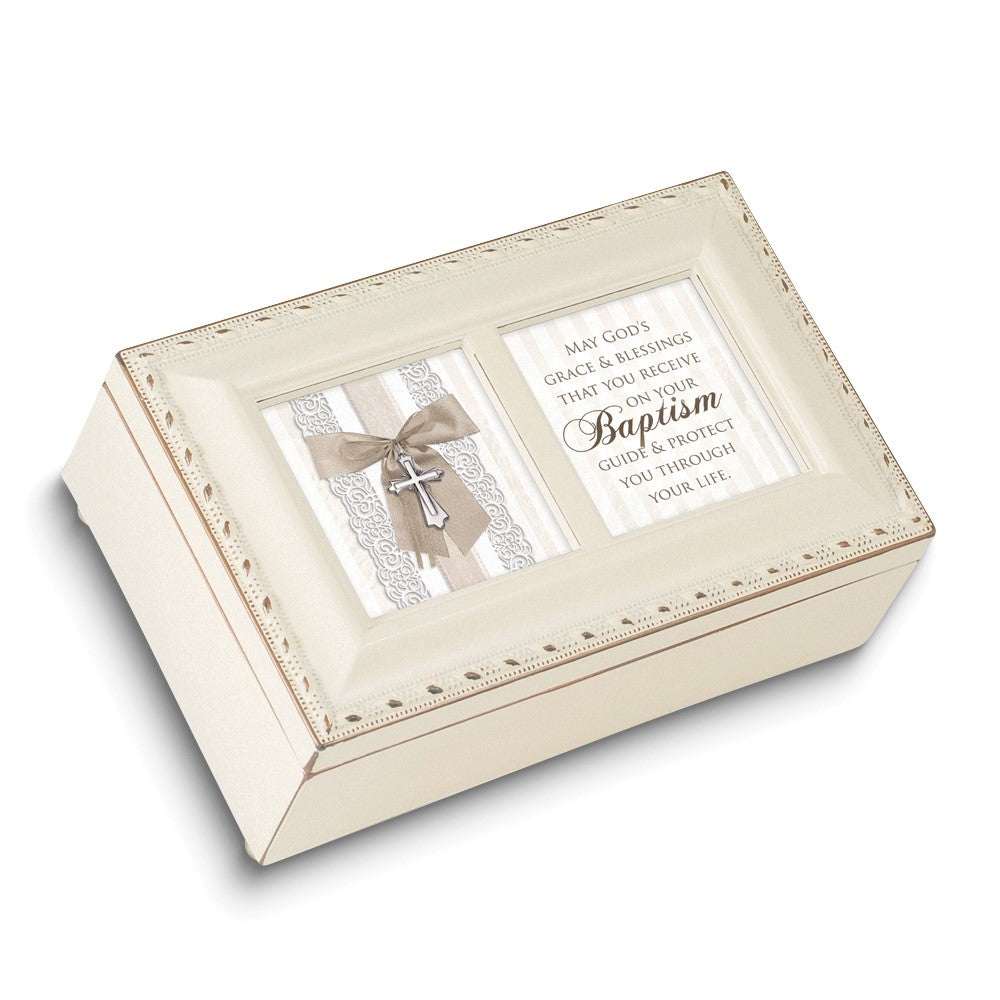BAPTISM Ivory Resin Petite Music Box (Plays Jesus Loves Me) Q-GM22932