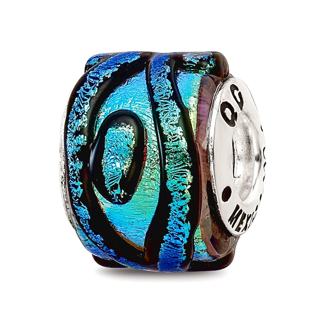 Sterling Silver Reflections Green Dichroic Glass Bead