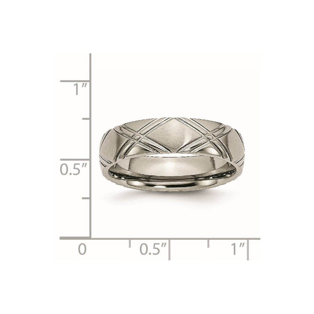 Titanium Brushed and Polished 6mm Criss-cross Design Band Size - 7.5