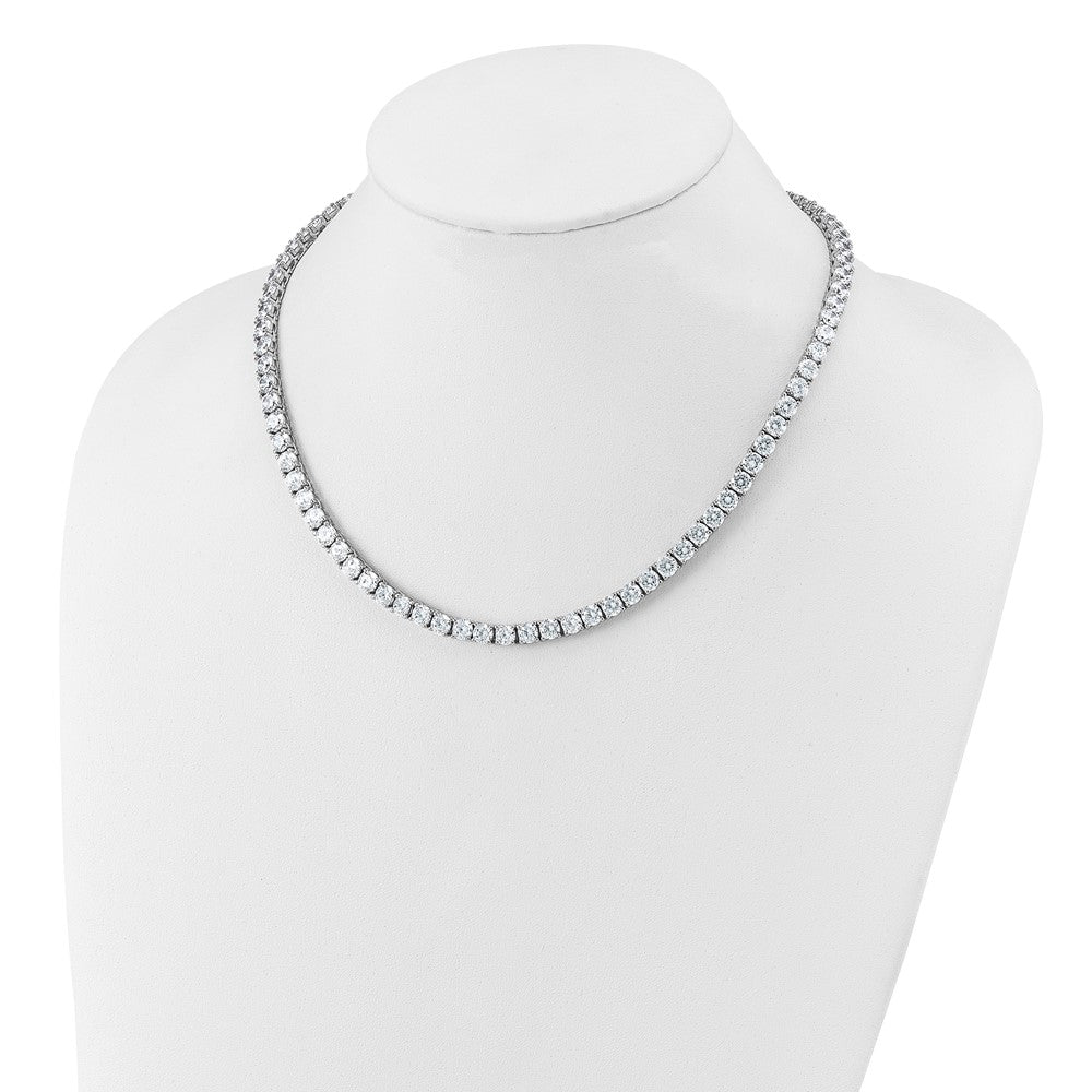 Cheryl M Sterling Silver Rhodium-plated Polished 5.00mm CZ with Safety Clasp Tennis Necklace 18 Inches