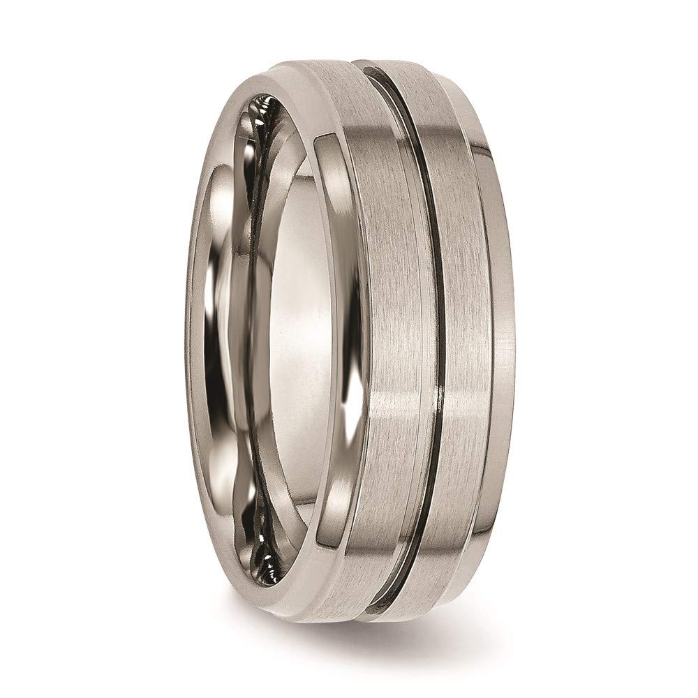 Titanium Brushed and Polished 8mm Grooved Ridged Edge Band Size - 11