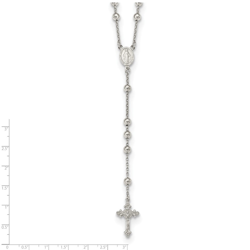 Sterling Silver Rhodium-plated Beaded Rosary Necklace 25 Inches