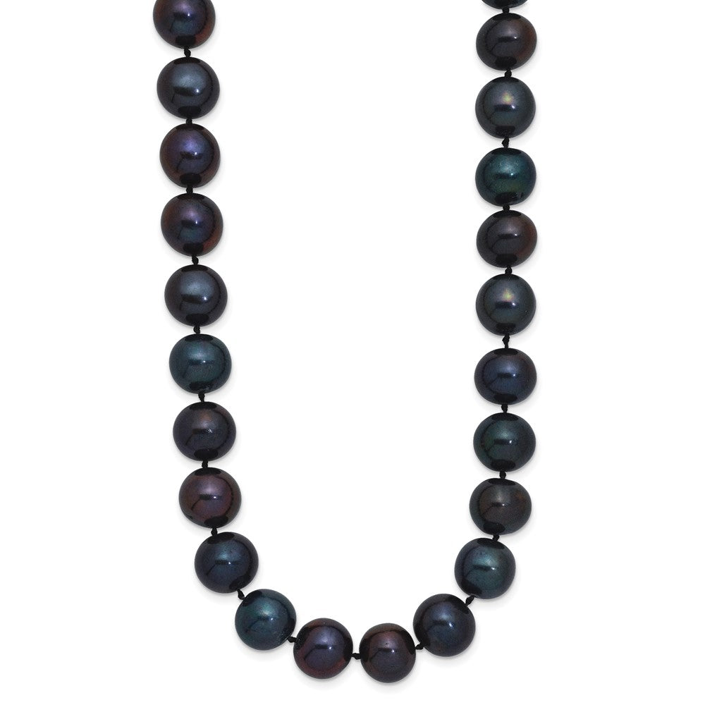 Sterling Silver Rhodium-plated 10-11mm Black Near-Round Freshwater Cultured Pearl 18 inch Necklace 18 Inches