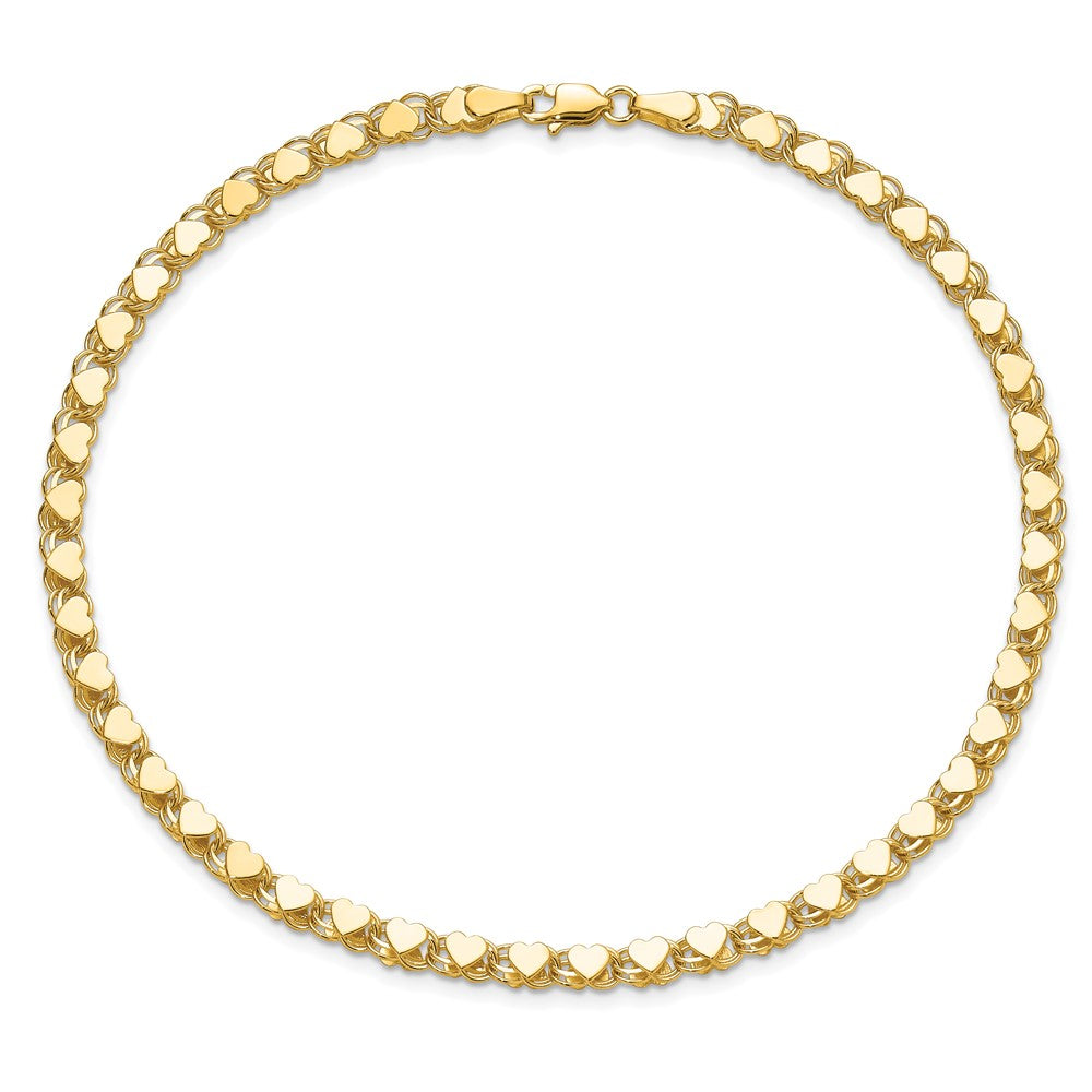 10k Polished Double-Sided Heart 10in Anklet