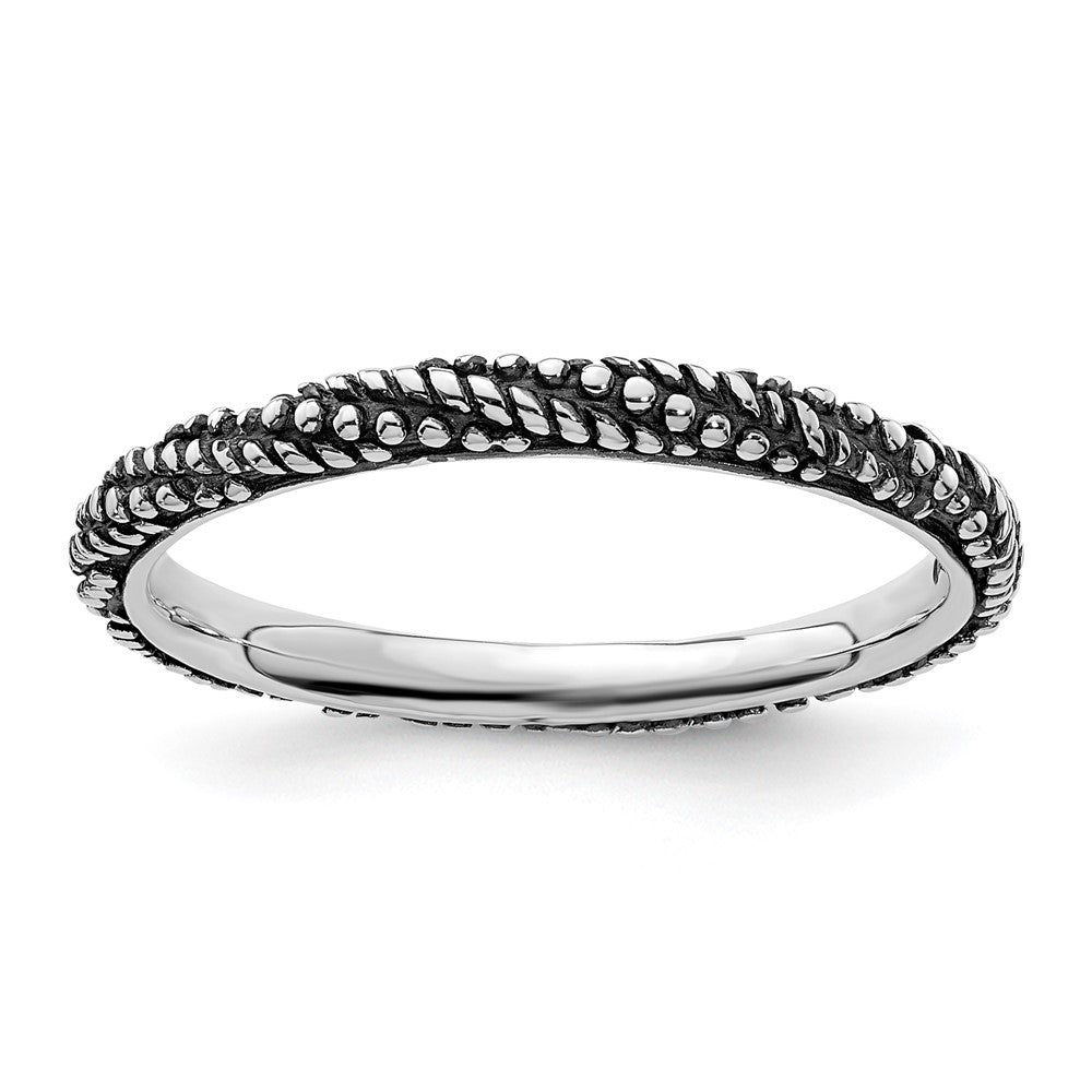 Sterling Silver Stackable Expressions Polished Antiqued Ring Size -7