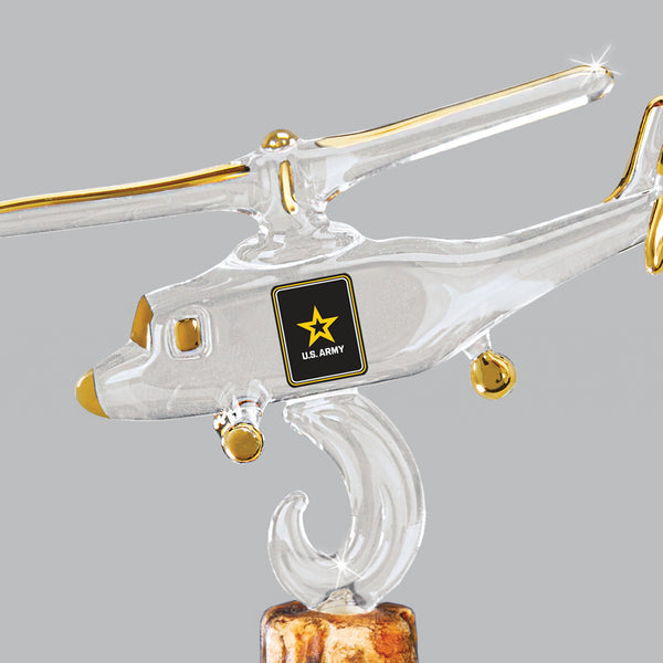 Glass Baron US Army Veteran with Helicopter Handcrafted Glass Figurine