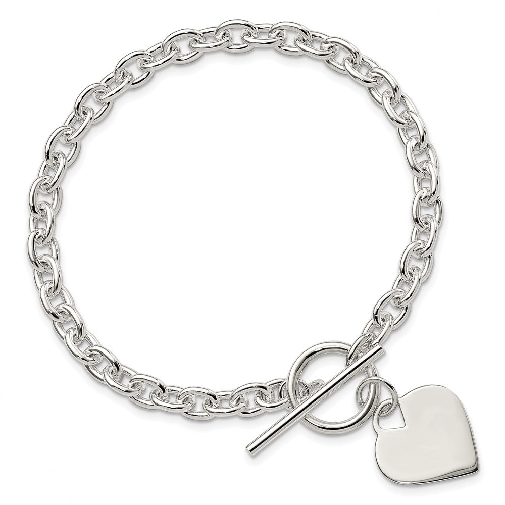 Sterling Silver Engraveable Heart Toggle Bracelet 8 inches
