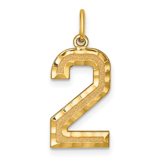 14k Large Brushed Diamond-cut Number 2 Charm