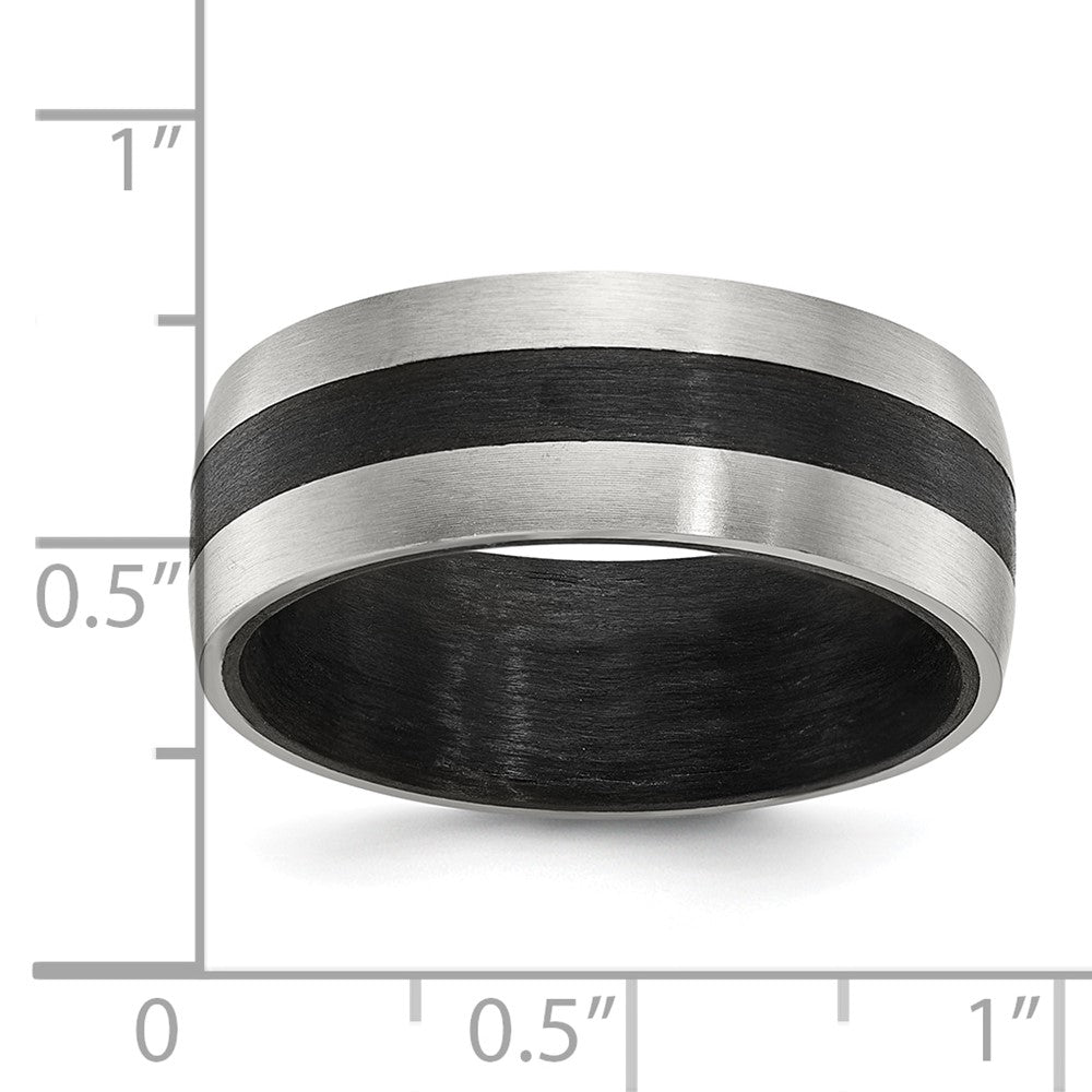 Chisel Stainless Steel Brushed and Polished Black Carbon Fiber Inlay 8mm Band Size - 9.5