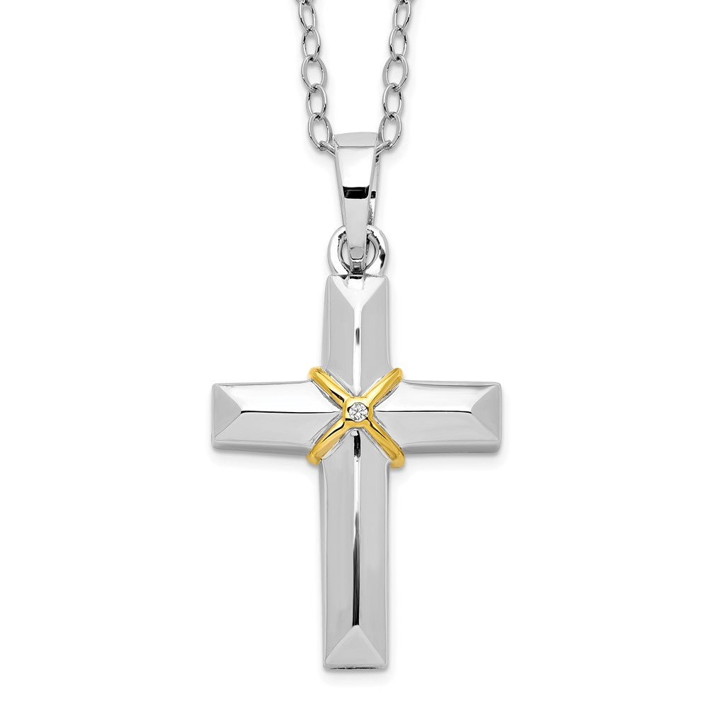 Sentimental Expressions Sterling Silver Rhodium-plated CZ Gold-tone Accent Cross Ash Holder 18 Inch Necklace 18 Inches