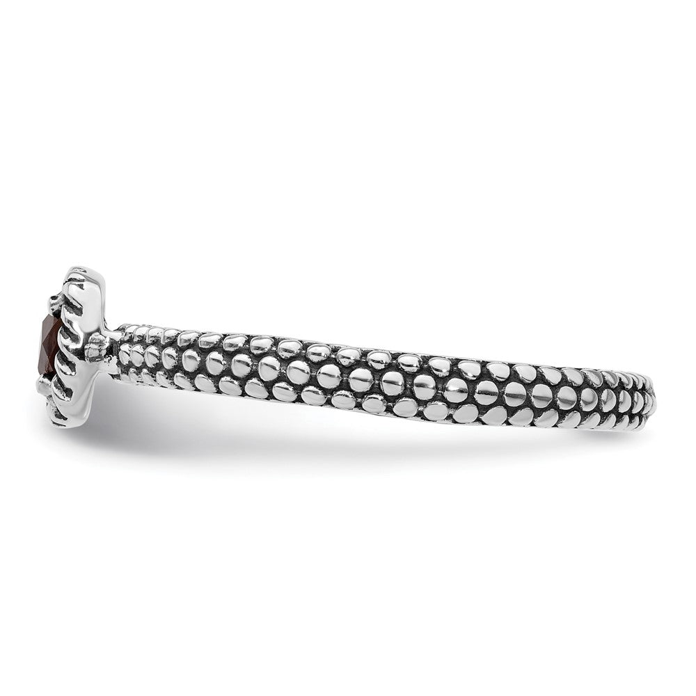 Sterling Silver Stackable Expressions Checker-cut Garnet Antiqued Ring Size -8