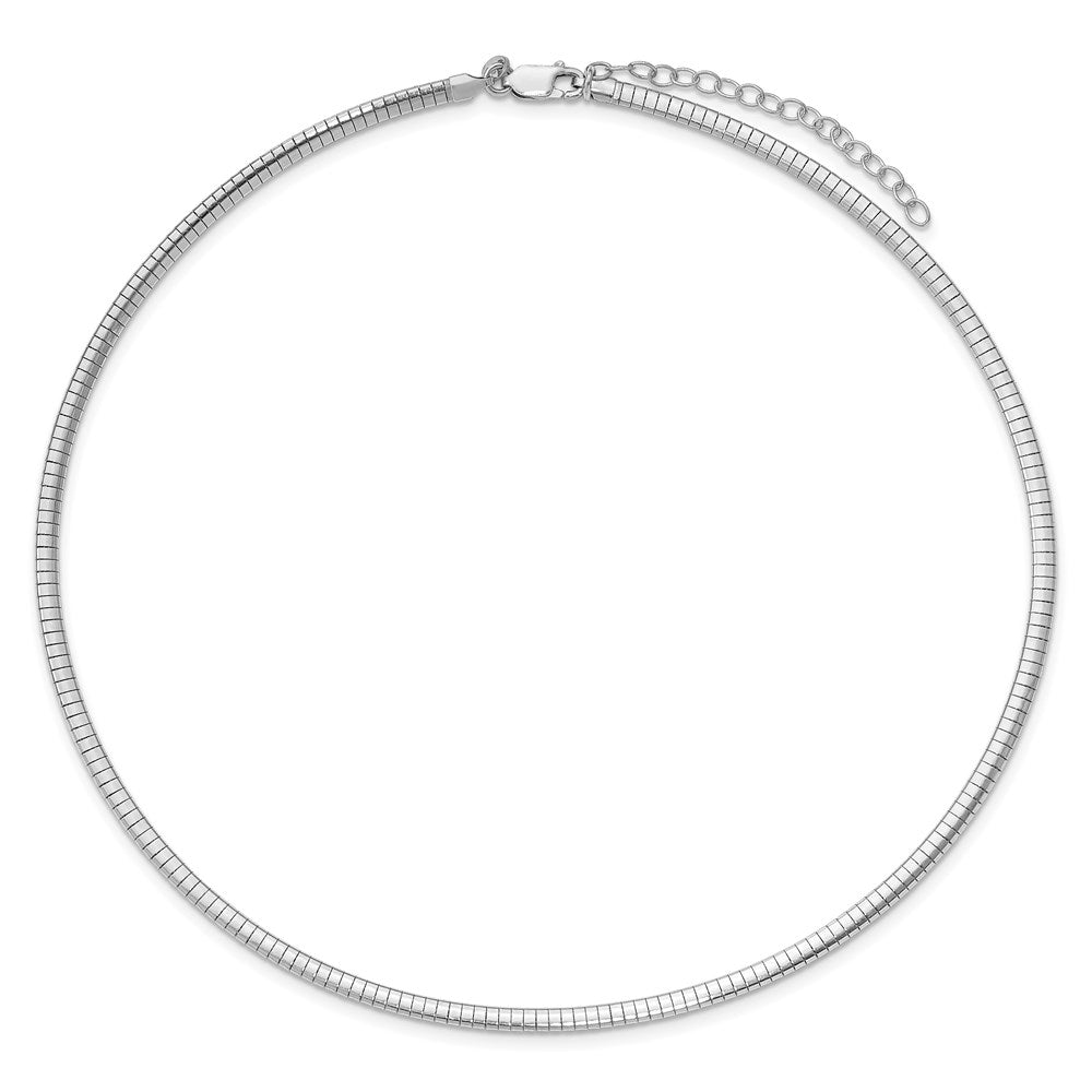 Sterling Silver Rhodium-plated 3.25mm w/2in. Ext Cubetto Chain 16 Inches