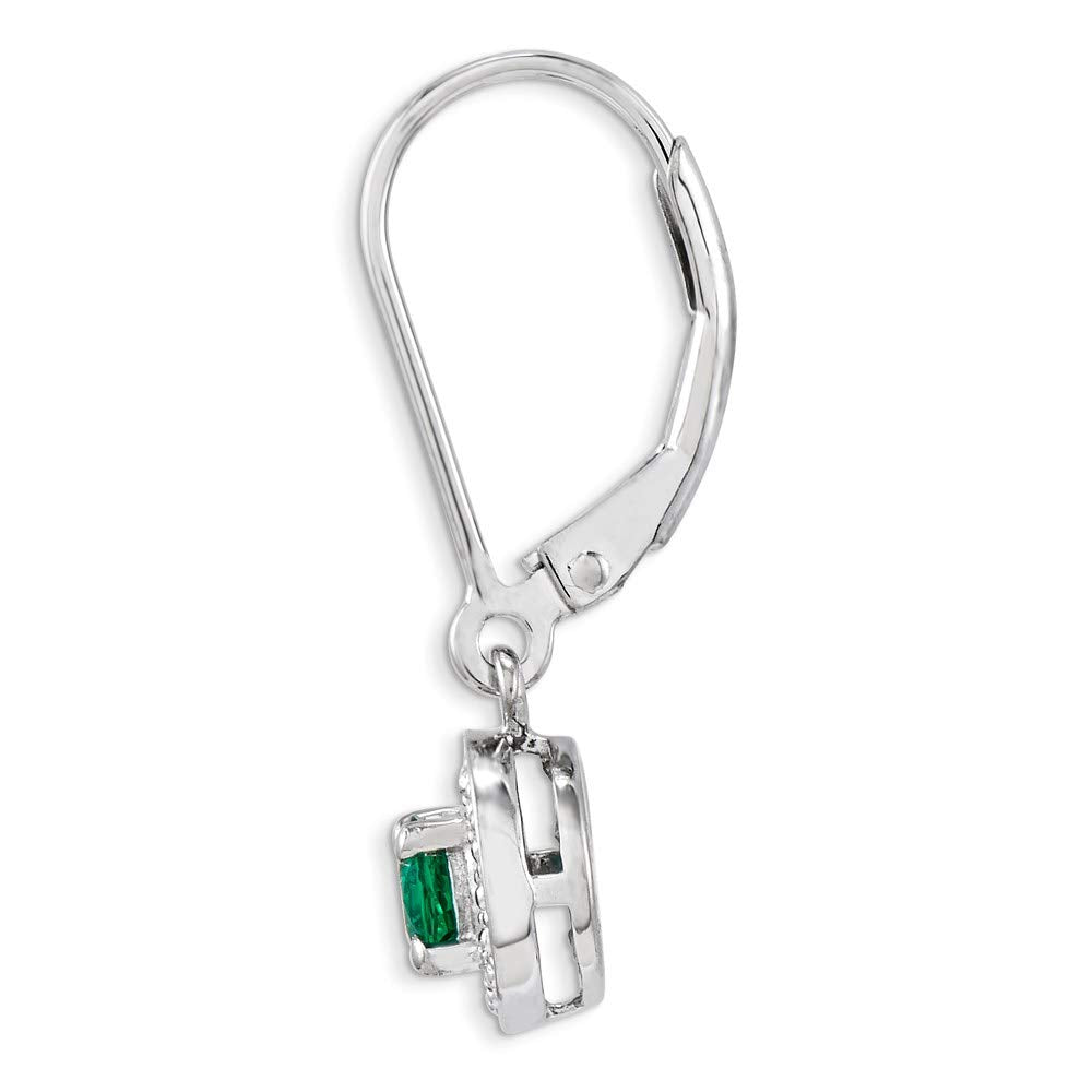 Sterling Silver Rhodium-plated Diam. & Created Emerald Earrings