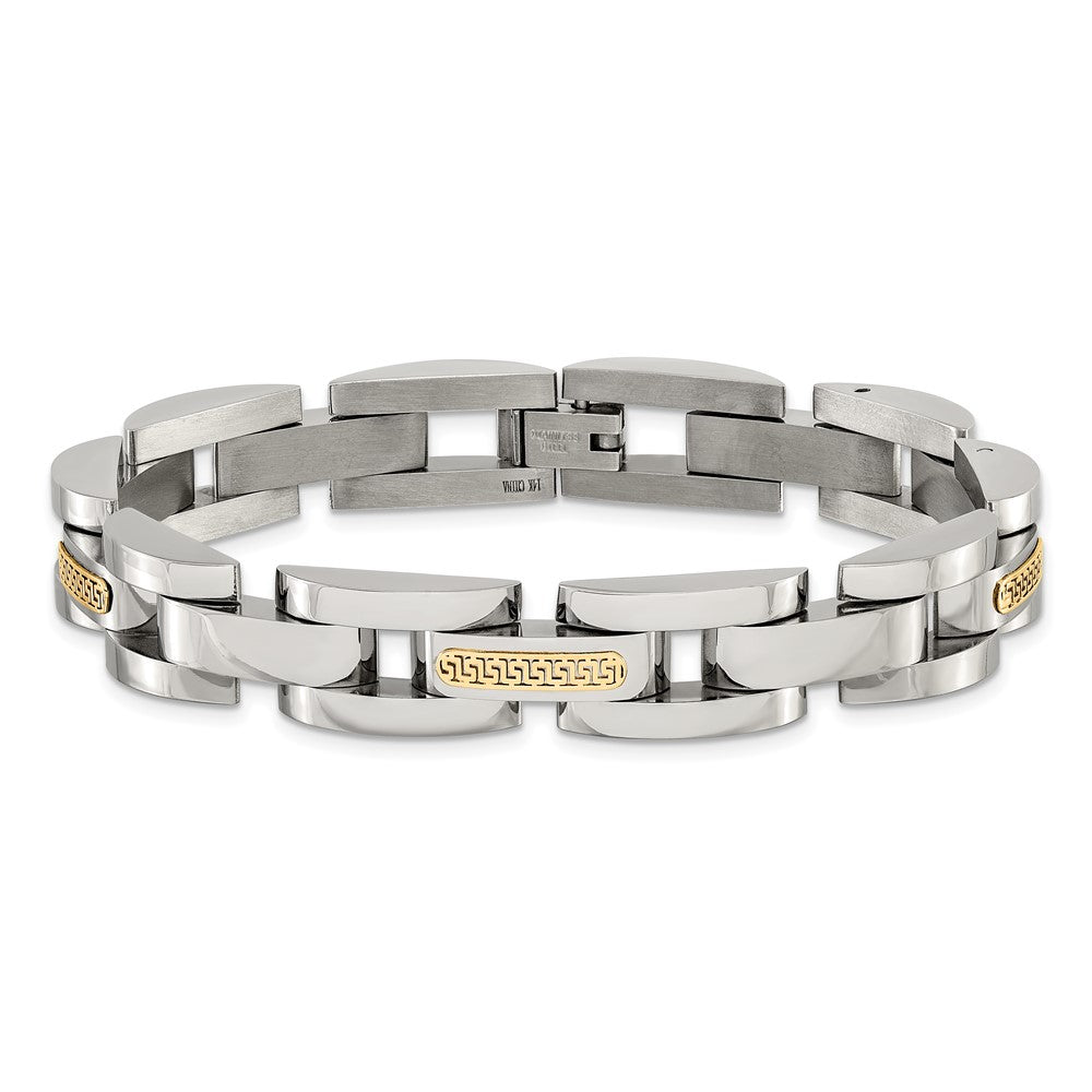 Chisel Stainless Steel Polished with 14K Gold Accent 8.25 inch Link Bracelet 8.25 inches