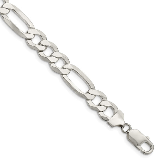 Sterling Silver 9.7mm Lightweight Flat Figaro Chain 8 inches