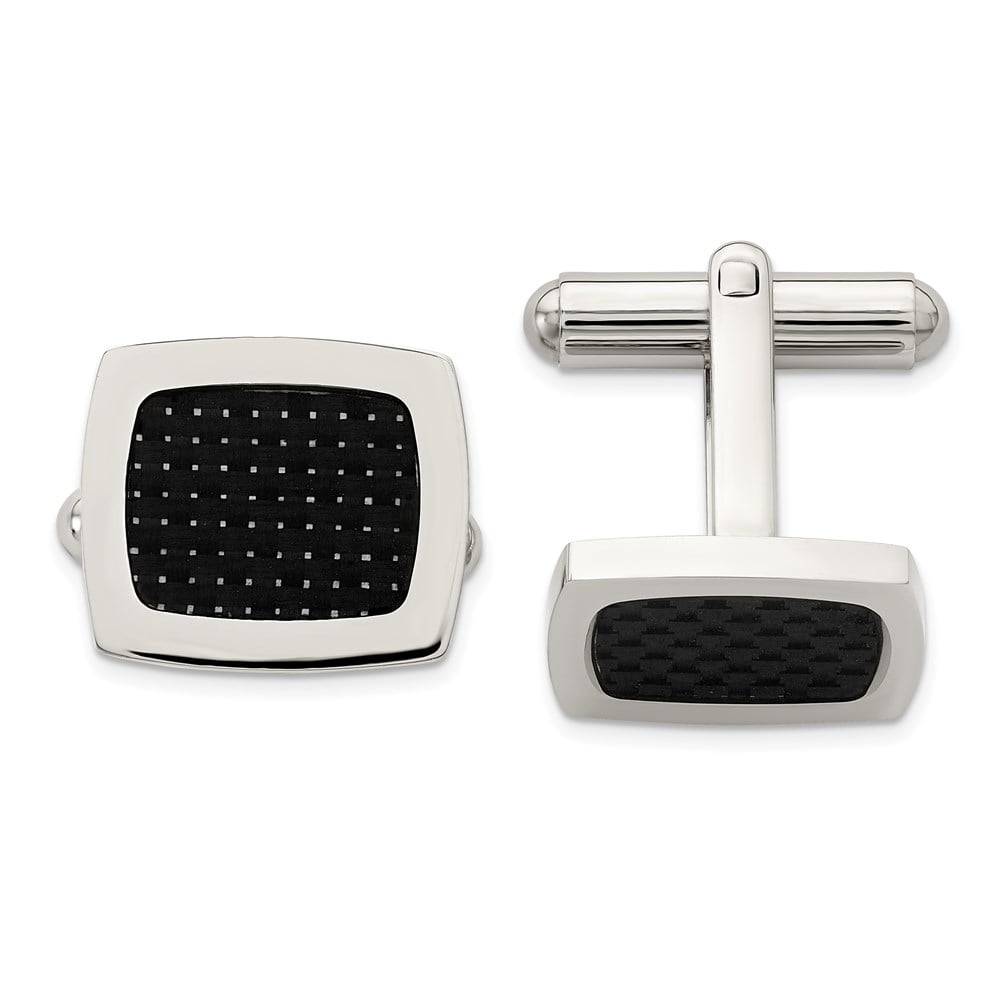 Stainless Steel Polished and Carbon Fiber Cuff Links Measures 13x16mm Wide Jewelry for Men