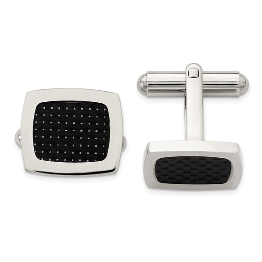 Stainless Steel Polished and Carbon Fiber Cuff Links Measures 13x16mm Wide Jewelry for Men