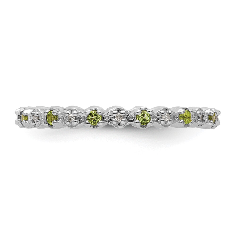 Sterling Silver Stackable Expressions Peridot & Diamond Ring Size -7
