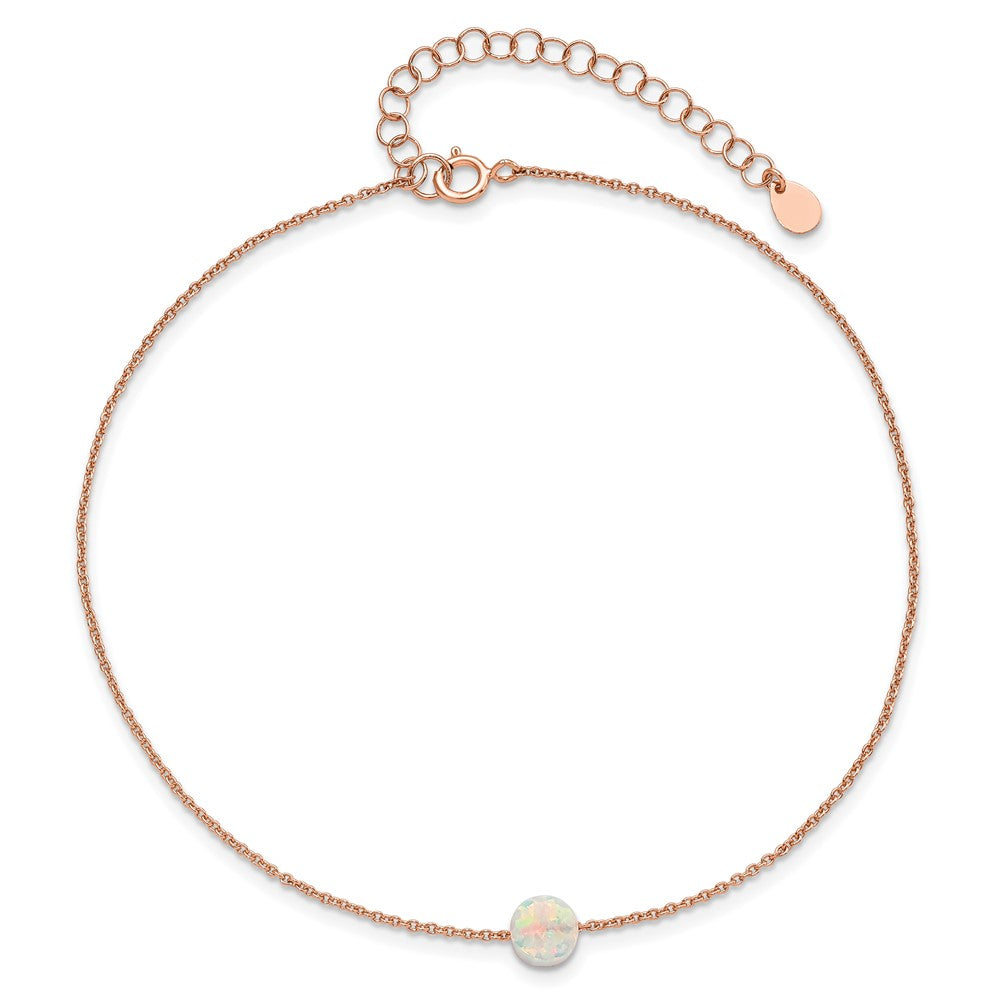 Sterling Silver Rose-tone White Created Opal 9in Plus 2 in ext. Anklet 9 inches