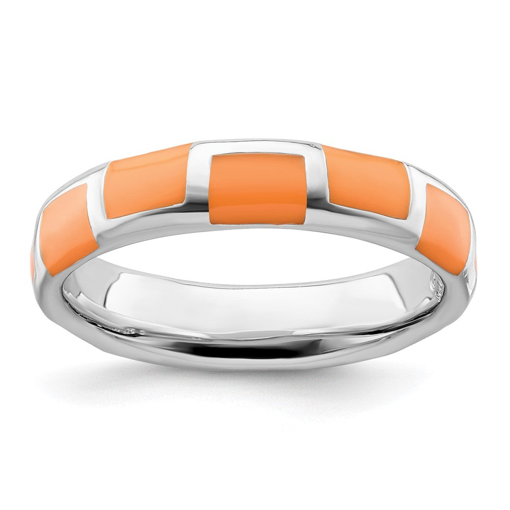 Sterling Silver Stackable Expressions Polished Orange Enameled Ring Size -7