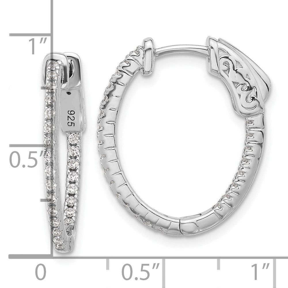 Sterling Shimmer Sterling Silver Rhodium-plated 1.3mm CZ 48 Stone Oval In and Out Hinged Oval Hoop Earrings