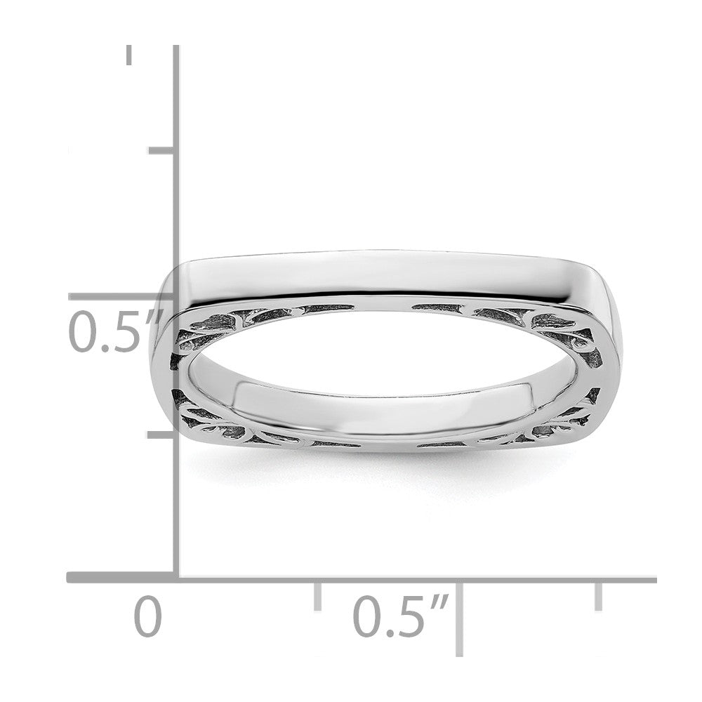SS Stackable Expressions Polished Rhodium-plated Square Ring Size -5