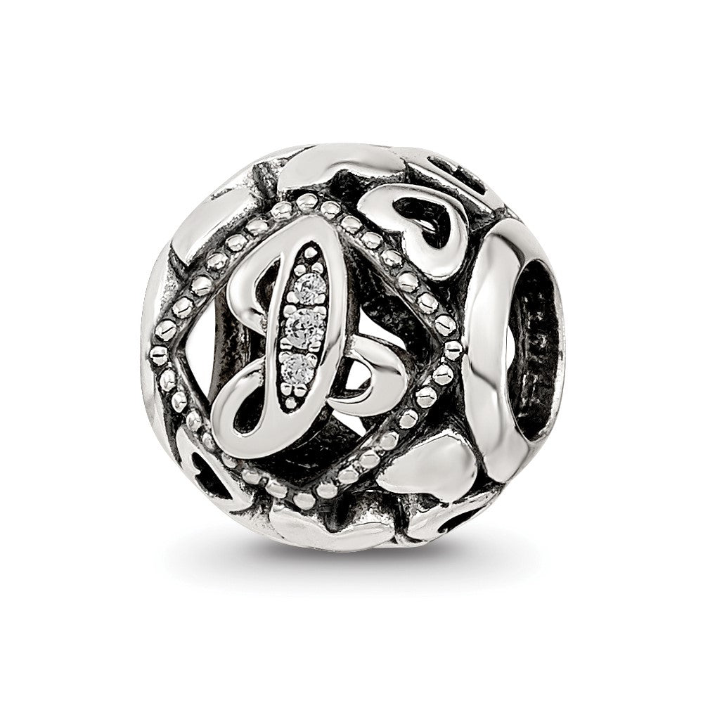 Sterling Silver Reflections CZ Letter J Bead