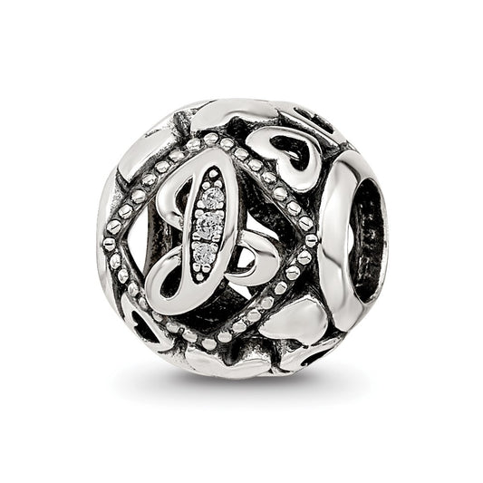 Sterling Silver Reflections CZ Letter J Bead