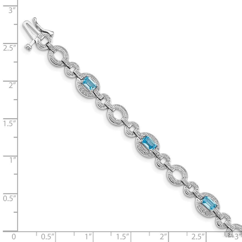 Sterling Silver Rhodium-plated Dia. & Lt Swiss Blue Topaz Oval Bracelet 7 inches