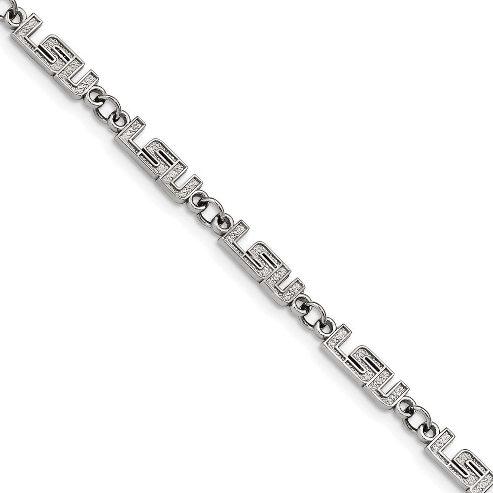 Stainless Steel LogoArt Louisiana State University L-S-U Link 6.75 inch Bracelet with 1.5 inch Extender QST515LSU