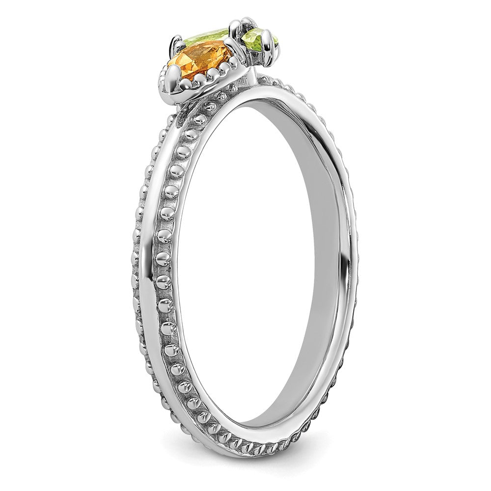 Sterling Silver Stackable Expressions Rhodium-plated Textured Citrine and Peridot Flower Ring Size -6