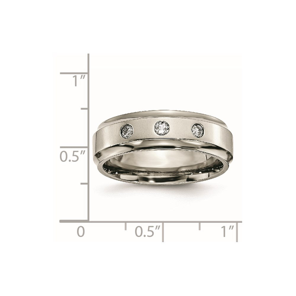 Titanium Polished 1/5ct. tw. Diamond Ridged Edge 7mm Band Size - 9