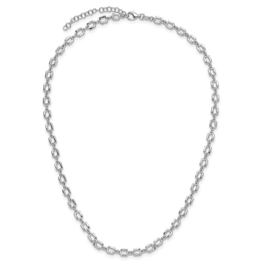 Sterling Silver Rhodium-plated Square Link w/2in ext. Necklace