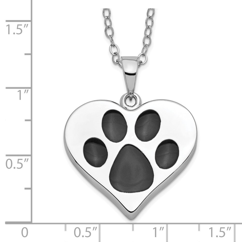 Sentimental Expressions Sterling Silver Rhodium-plated Antiqued Black Paw In Heart Ash Holder 18 Inch Necklace 18 Inches