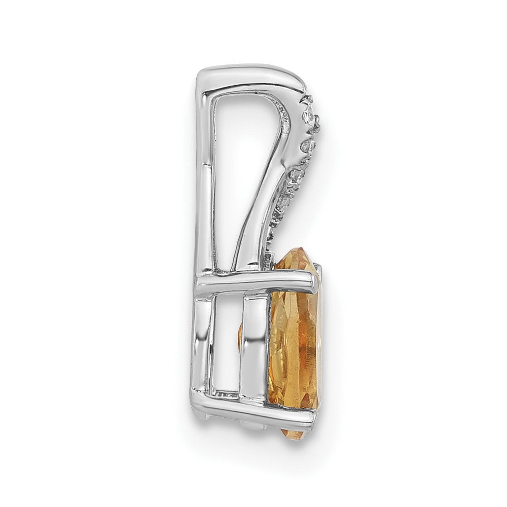 14k White Gold Oval Citrine and Diamond Pendant
