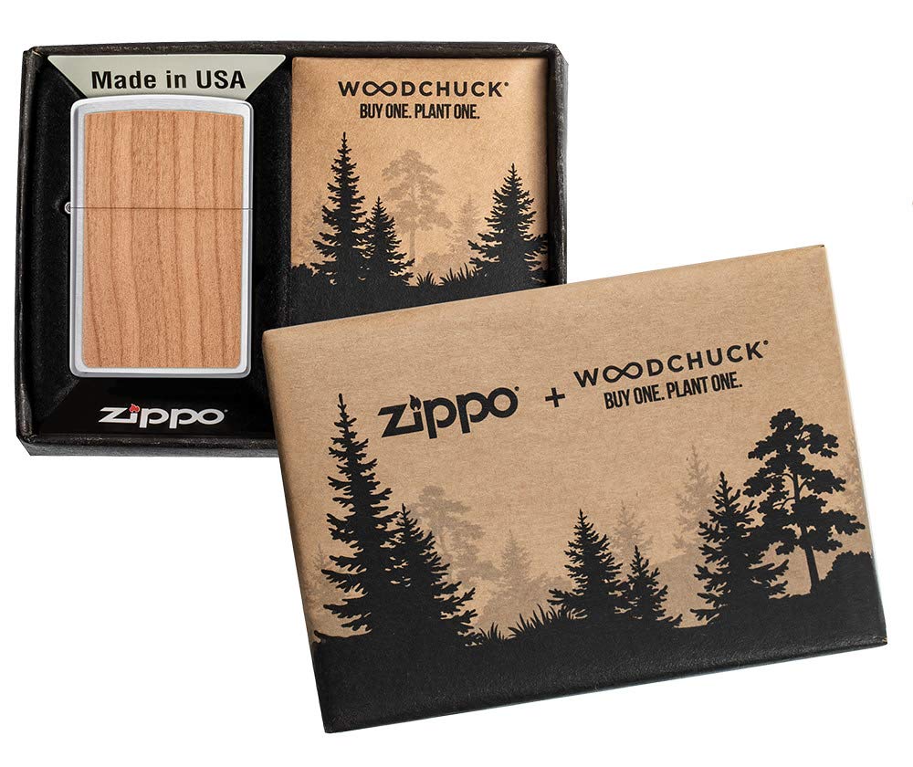 Zippo Woodchuck USA Cherry Brushed Chrome Pocket Lighter