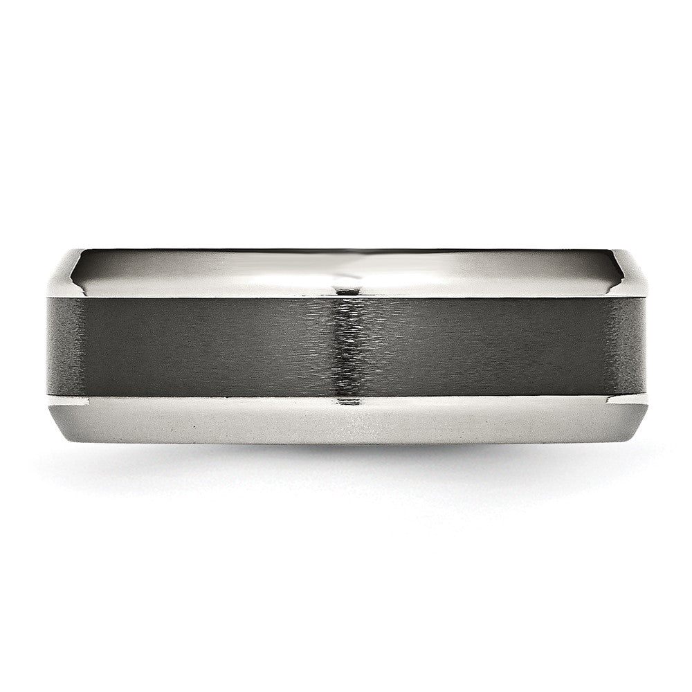Stainless Steel Base w/Brushed Black Ceramic Center Beveled Band Size - 11