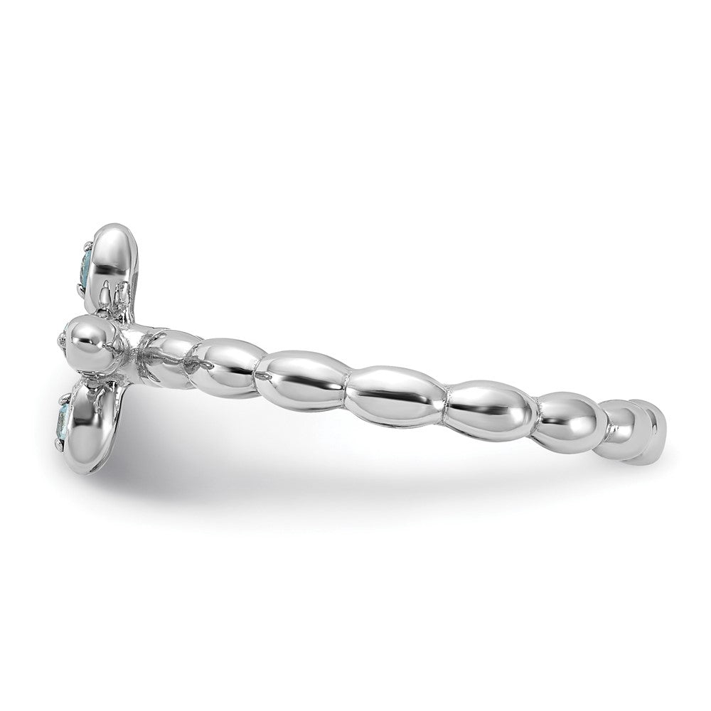 Sterling Silver Stackable Expressions Rhodium-plated Blue Topaz Cross Ring Size -7