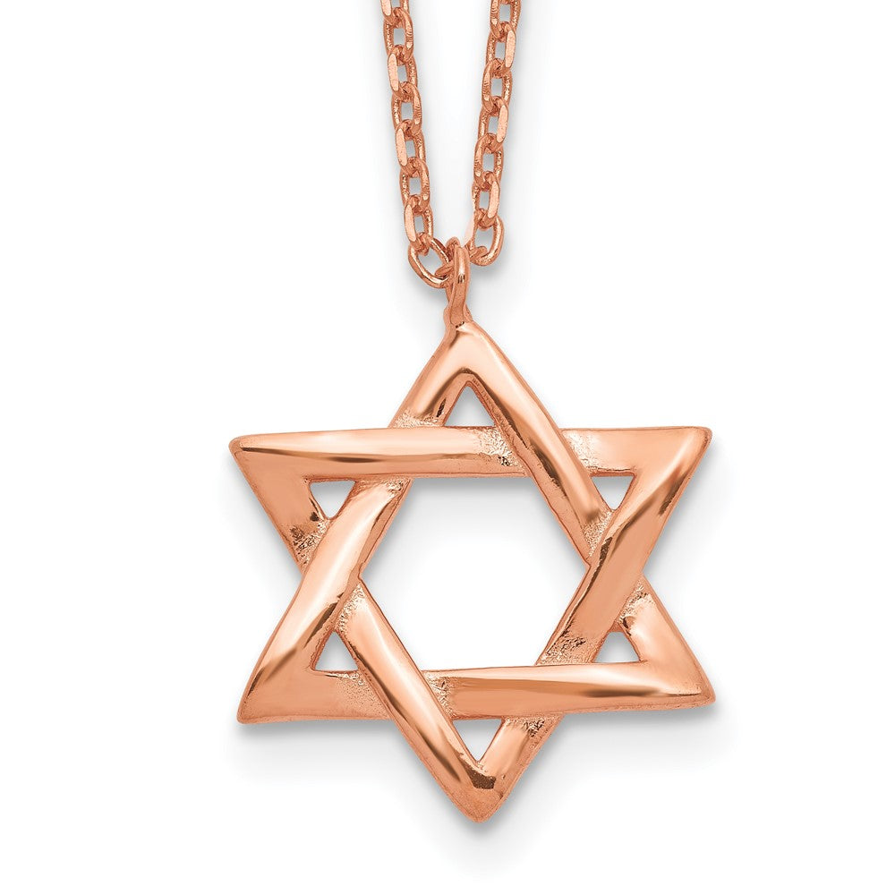 Sterling Silver Rose-tone Star of David 16.5 inch Necklace with 1 inch extension 16.5 Inches