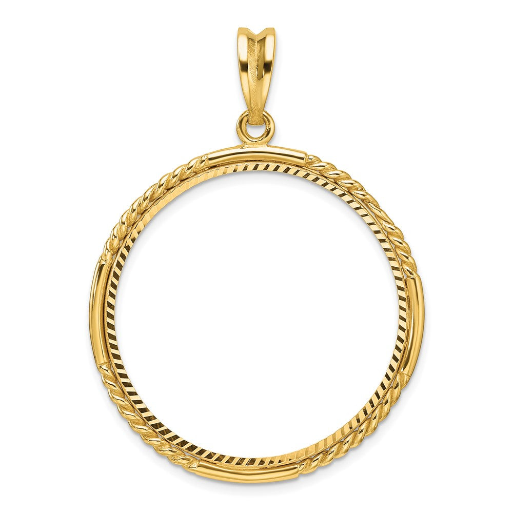 Wideband Distinguished Coin Jewelry 14k Polished Quadruple Twist and Diamond-cut 32.0mm Prong Coin Bezel Pendant