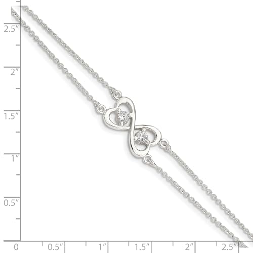 Sterling Silver Polished CZ Heart Two-strand Bracelet 7.5 inches