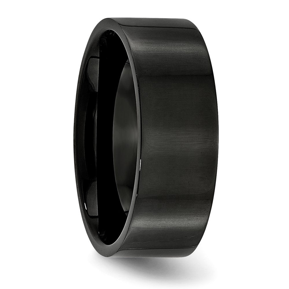Stainless Steel 8mm Black IP-plated Polished Flat Band Size - 13