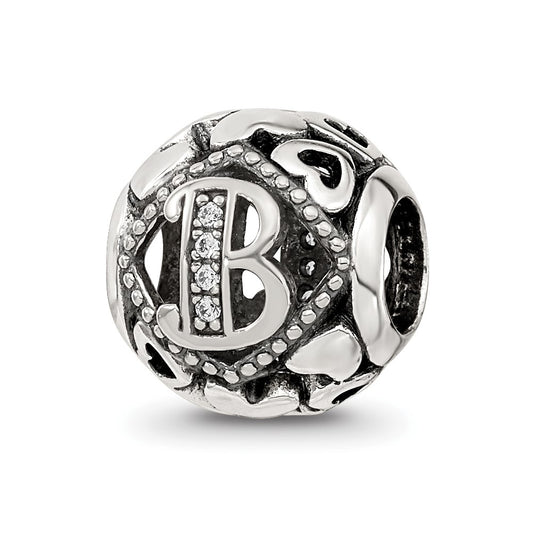 Sterling Silver Reflections CZ Letter B Bead
