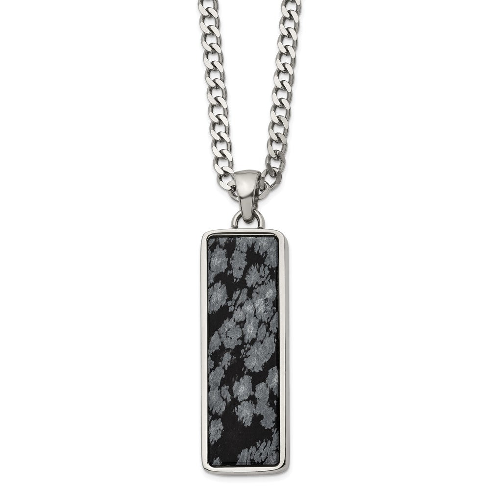 Stainless Steel Polished with Alabaster Stone Inlay Rectangle 22in Necklace