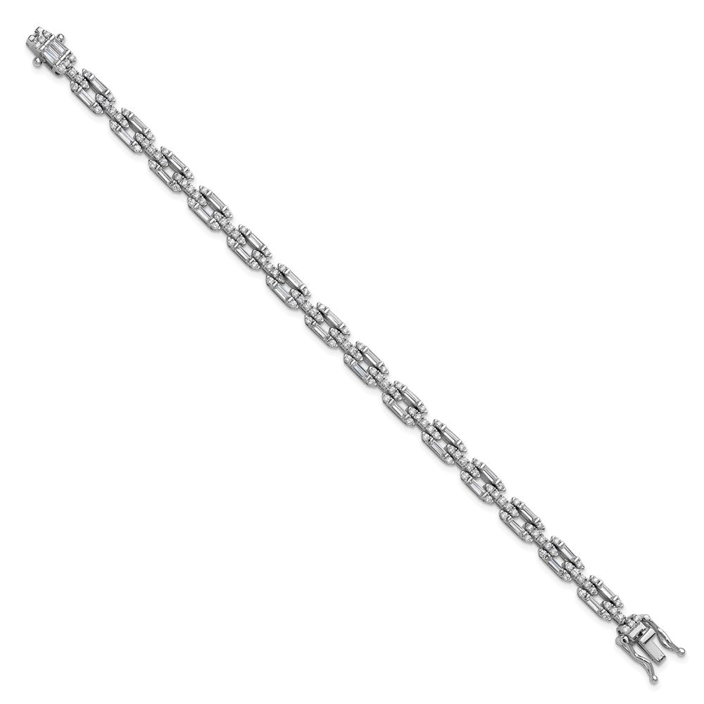 Cheryl M Sterling Silver Rhodium-plated Polished Fancy CZ Link Bracelet 7 inches