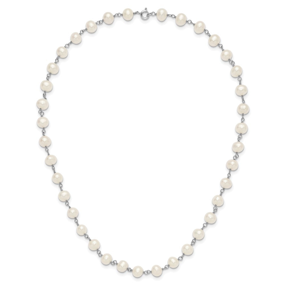 Sterling Silver Rhodium-plated 6-7mm Semi-Round White Freshwater Cultured Pearl 18 inch Necklace/7 inch Bracelet/Button Post Earring Set