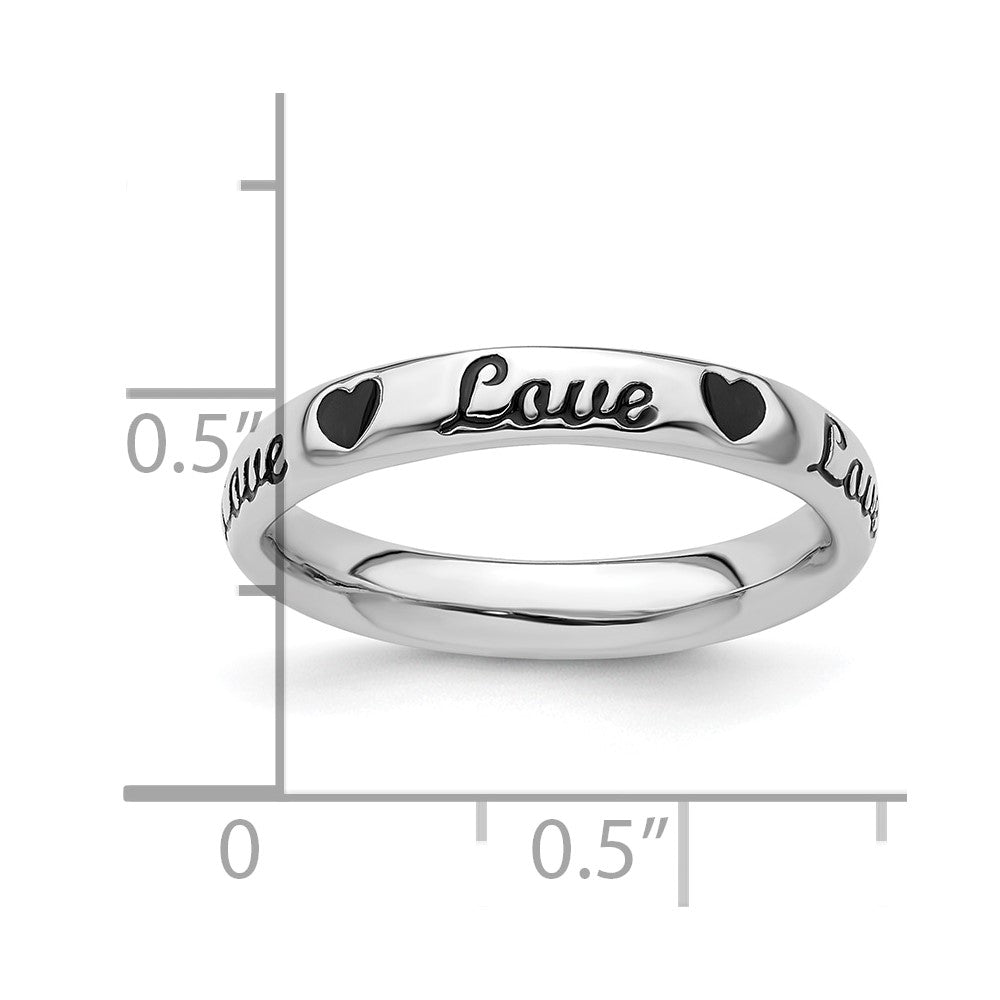 Sterling Silver Stackable Expressions Black Enamel Love Ring Size -6