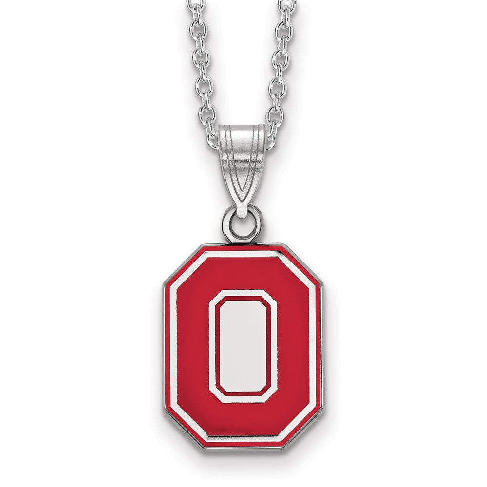 Sterling S. Rh-p LogoArt Ohio State University Medium Enamel Necklace